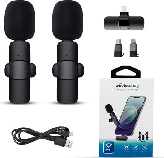wireless bay 2x draadloze dasspeld microfoon geschikt voor iphone usb c en 1