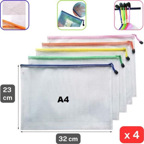 4 waterbestendige zakjes pouches met rits 4 verschillende kleuren random