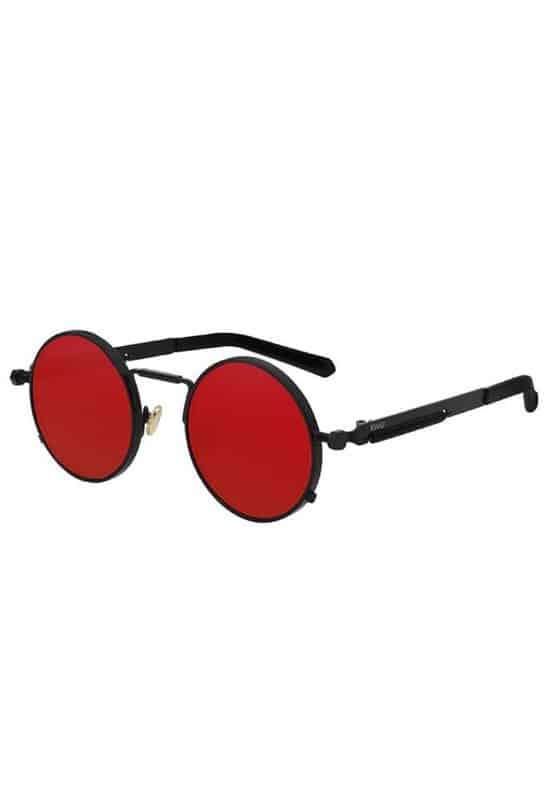 kimu ronde bril hipster zwart montuur rond rode glazen nachtbril