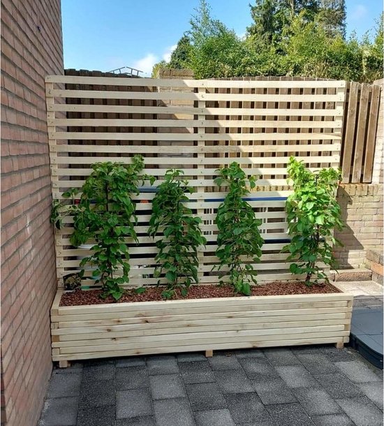 amishout plantenbak met klimrek 200x40x40 180 cm natuural