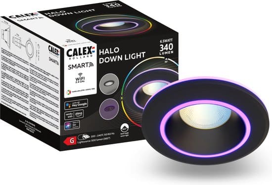 calex halo slimme inbouwspot smart downlight rgb en warm wit licht zwart
