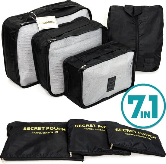 drappie 7 delige packing cubes zwart koffer organizer set bagage