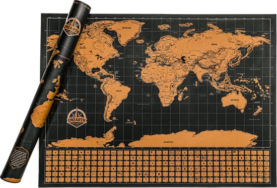 unearth wereldkaart scratch map wereldkaart wanddecoratie zwart goud