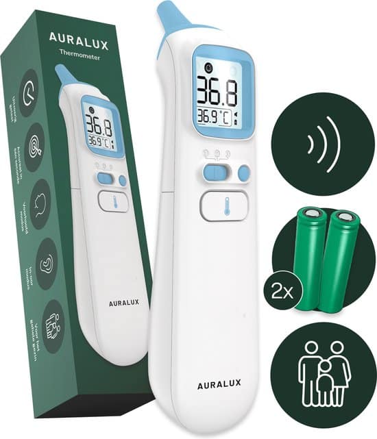 auralux thermometer en koortsthermometer met opzetstuk oorthermometer voor 1