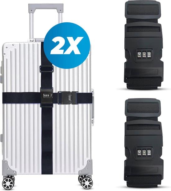 kofferriem met cijferslot en kofferlabel 2 stuks verstelbaar bagageriem
