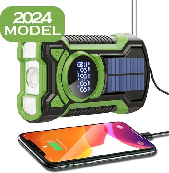 vivelux noodradio powerbank 5000 mah solar opwindbaar noodpakket sos