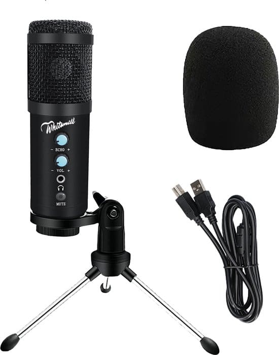 whitemill condensator microfoon met tripod usb gaming podcast pc