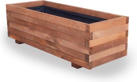 tuintoppers bruine houten bloembak 80x40cm met worteldoek bruin